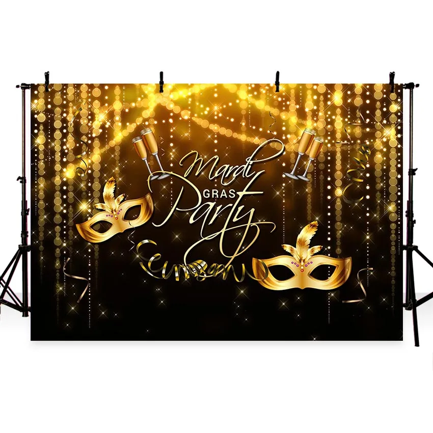 

Photographic background Classy carnival Masquerade ball party elegant golden diamond mask backdrop photocall professional custom