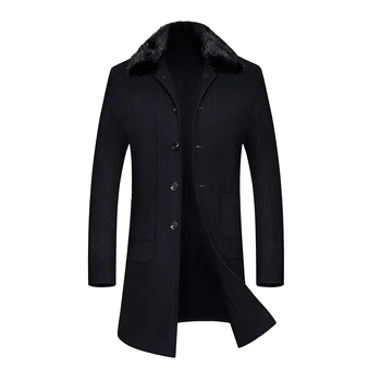 

6XL 5XL plus size Fine Mens Long section Casual Woolen Jackets Fur collar Wool Coats New Arrivals Off Men's 100% Wool Jackets