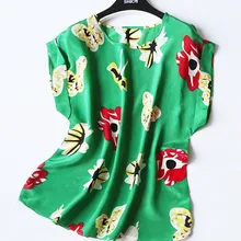 По возрасту абзац свежий тутового шелка зеленые листья красный фруктовый цвет широкий рукав Футболка шелковая футболка