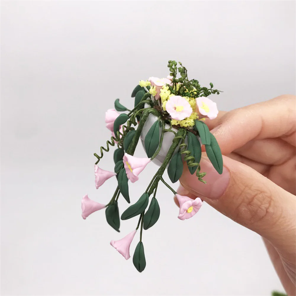 1/12 Dollhouse Miniature Accessories Mini Wall Mounted  Potted Plant Simulation Flower Model Toys for Doll House Decoration