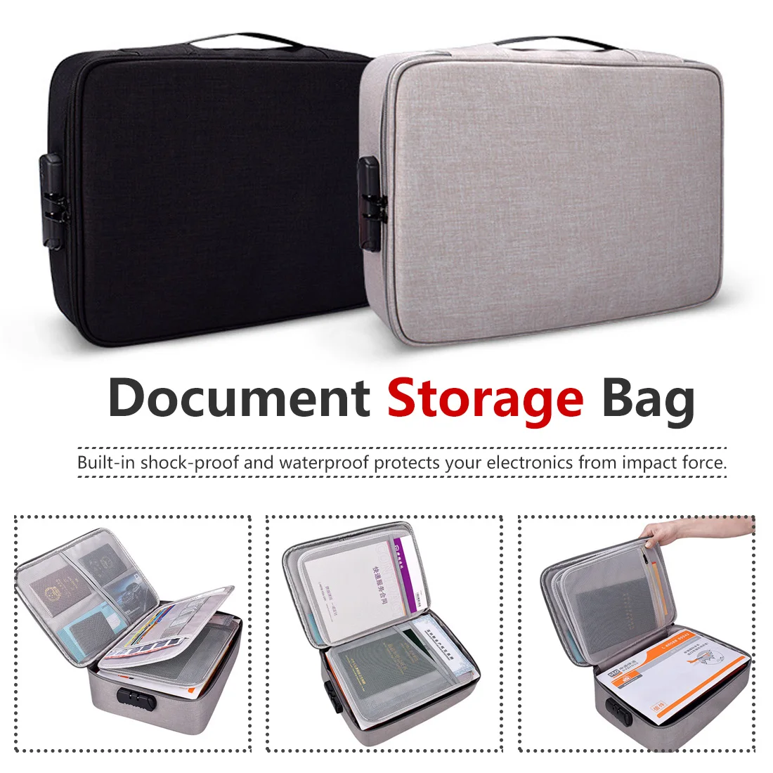 

Polyester Waterproof Document Bag Document Holder Zipper Closure Portable Filing Pouch Fabric Pouch Bag File Bag