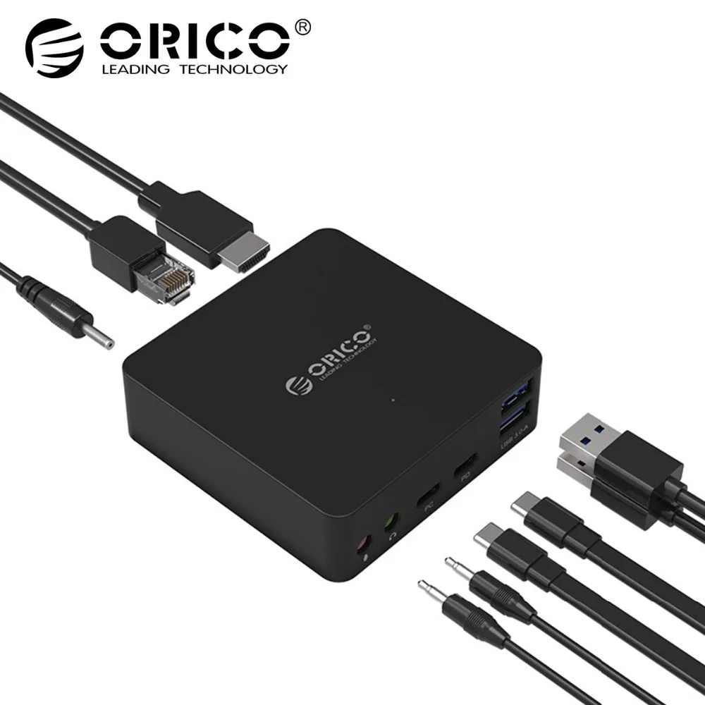 

ORICO ADS4 USB3.0 HUB Type-C HDMI Multi-function Mobile Host Expansion Dock RJ45 Microphone Support Type-C PD and DC 12V Power