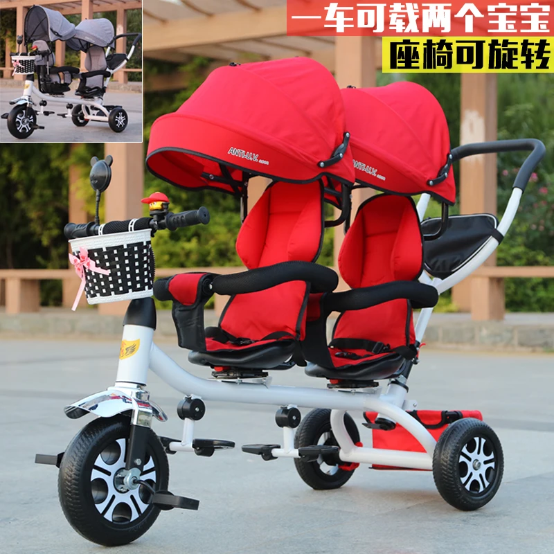 

Twins children's tricycle Double tricycle baby trolleySwivel seat bicycle twins baby stroller 1-2-3-4-5-6yearsold