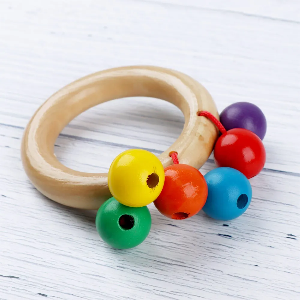 1Pcs Infant Colorful Wooden Baby Rattles Musical Shaking Bells Grasp