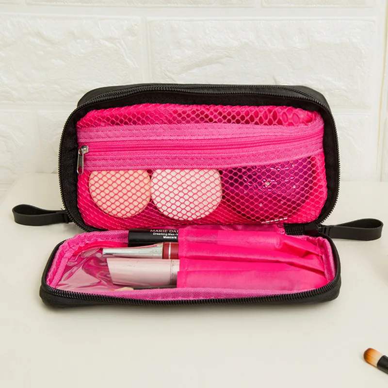 Mini Double Layer Cosmetic Bag Travel Organizer Functional Makeup Pouch Vanity Case Toiletry Brush Storage Accessories