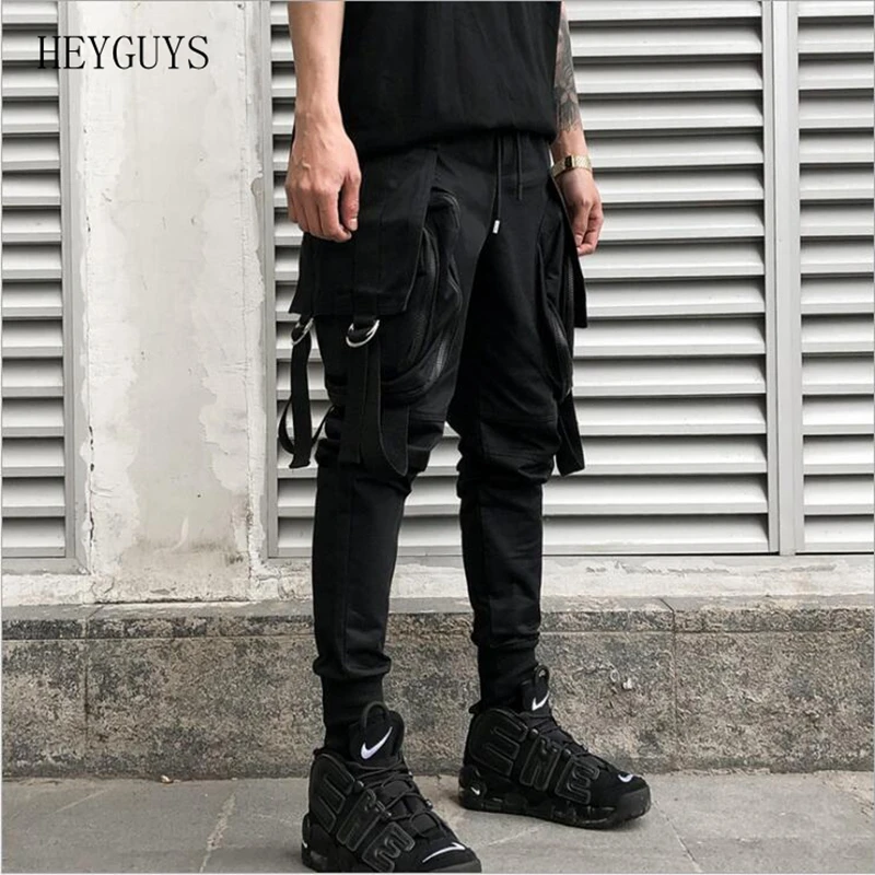 

HEYGUYS Autumn summer men's fashion stretch pants hip hop performance casual pants multi-pocket halan pants US size M-XXL