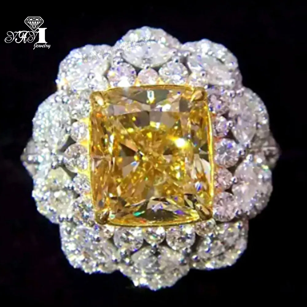 

YaYI Jewelry Princess Cut 13 CT Yellow Zircon Silver Color Engagement Rings wedding Heart Rings Party ring Christmas Gifts