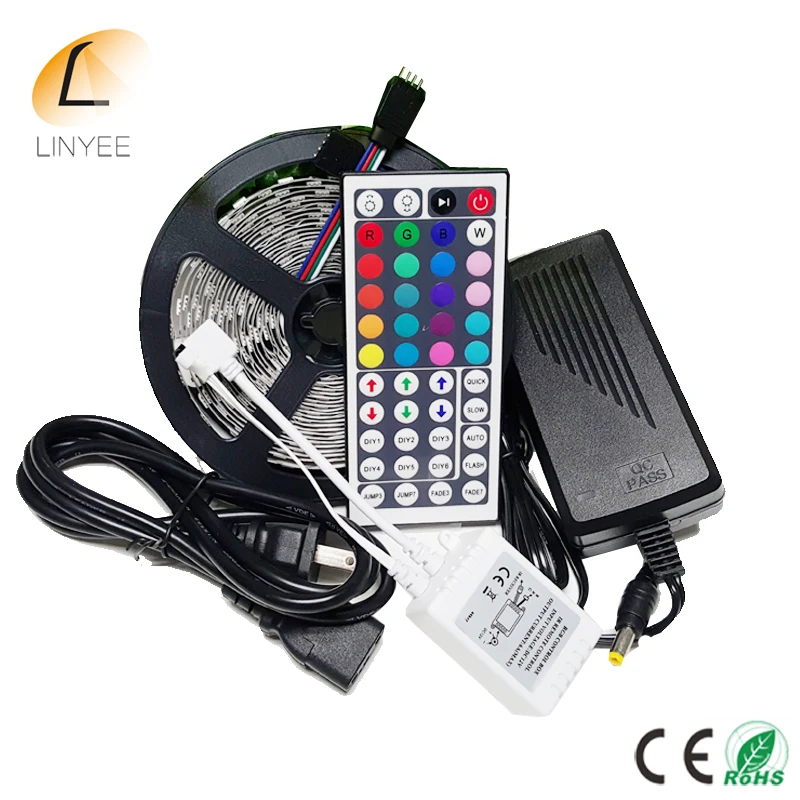 

10pcs SMD5050 RGB LED Strip Light DC12V 5M 300leds Flexible Strip Light IR Remote Controller and DC 12V Power Supply Adapter