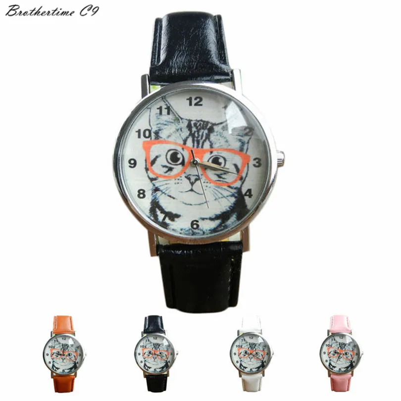 Brothertime C9 New Arrival Cat Pattern Leather Band Analog Quartz Vogue font b Dress b font
