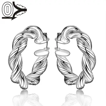 

Free Shipping New Designer Silver Plated Earring,Wedding Jewelry Accessories,Fashion Round Twisted Rope Silver Women Earrings