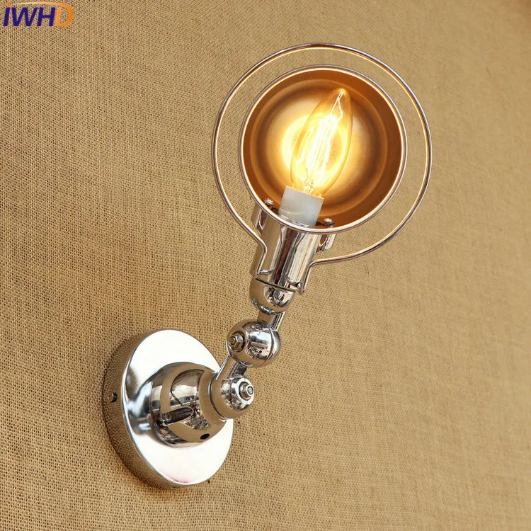 Lâmpada de Parede de Prata Iwhd Industrial Ajustável Led Longo Braço Oscilante Luminárias Edison Retro Vintage Ferro Luz da Parede Interior Iluminação E14 5 Ajustável LED Longo Braço Oscilante Luminárias Edison