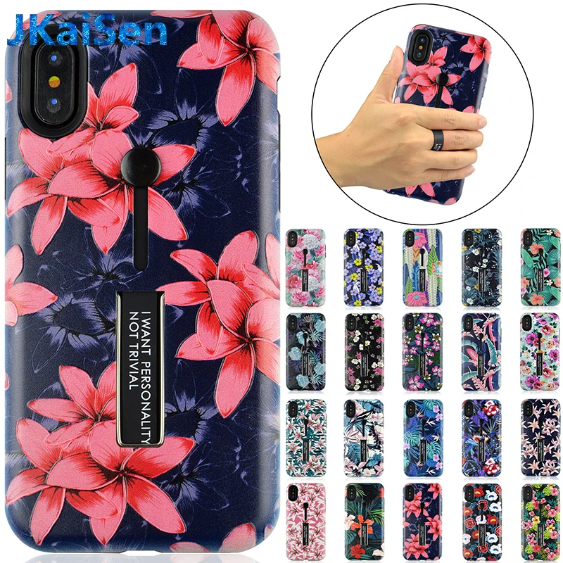 

3D Plant Flower Leaves Phone Case Cover for iPhone 7 6 X XR XS Max Hard PC Case Bracket Ring Fundas Capa For iPhone 6s 7 8 Plus