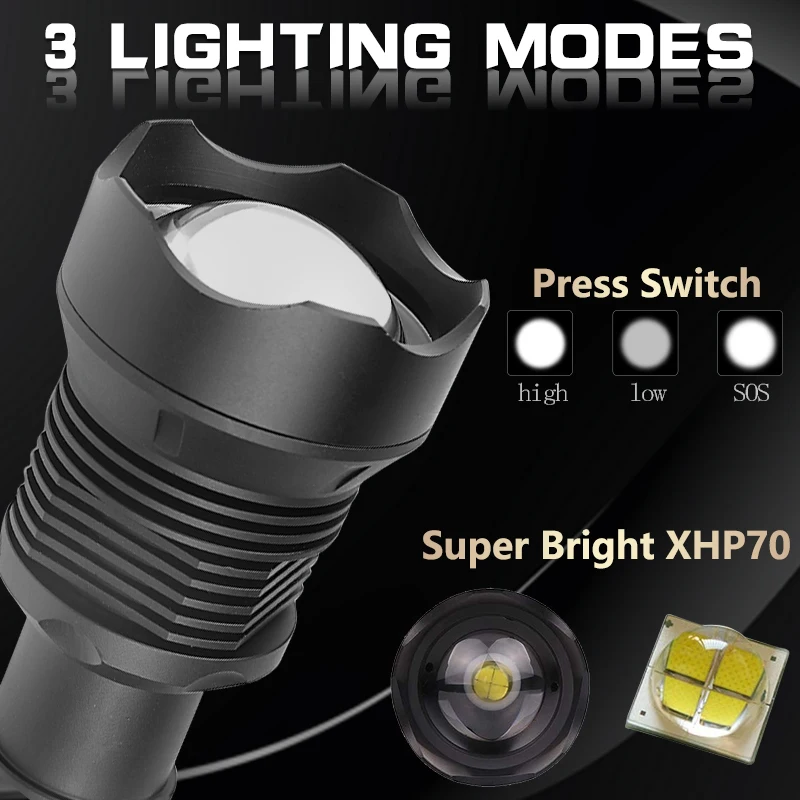 Super Bright Lamp xhp70.2 most powerful flashlight Best Camping, Outdoor usb Zoom led torch xhp70 xhp50 18650 or 26650 battery