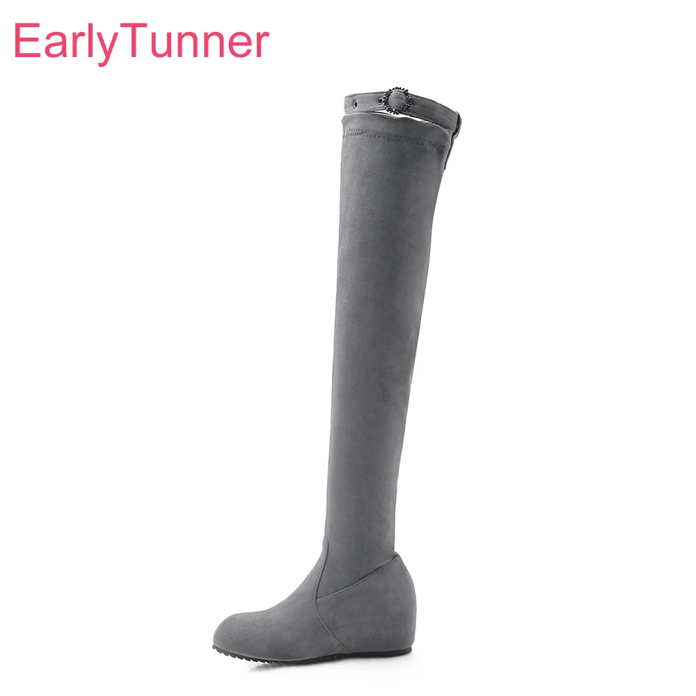 

Brand New Hot Sexy Black Gray Women Thigh High Riding Boots Round Toe Fashion Lady Shoes EK835 Plus Small Big Size 10 32 43