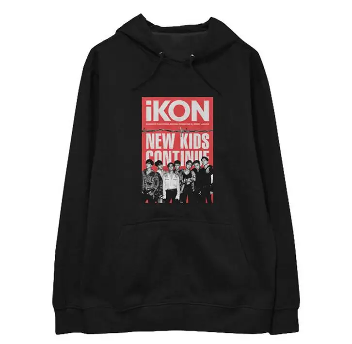

New arrival kpop ikon new kids continue same photo/member names printing pullover hoodies fashion unisex fleece/thin sweatshirt