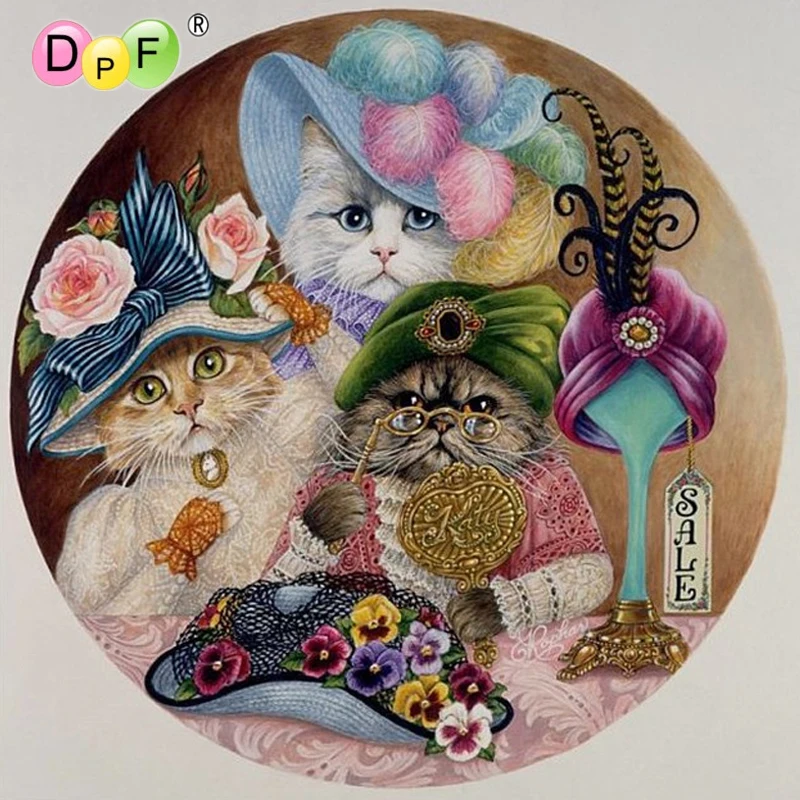 

DPF Diamond painting cross stitch Hat cat diy diamond painting round diamond painting embroidery mosaic decoration child gift