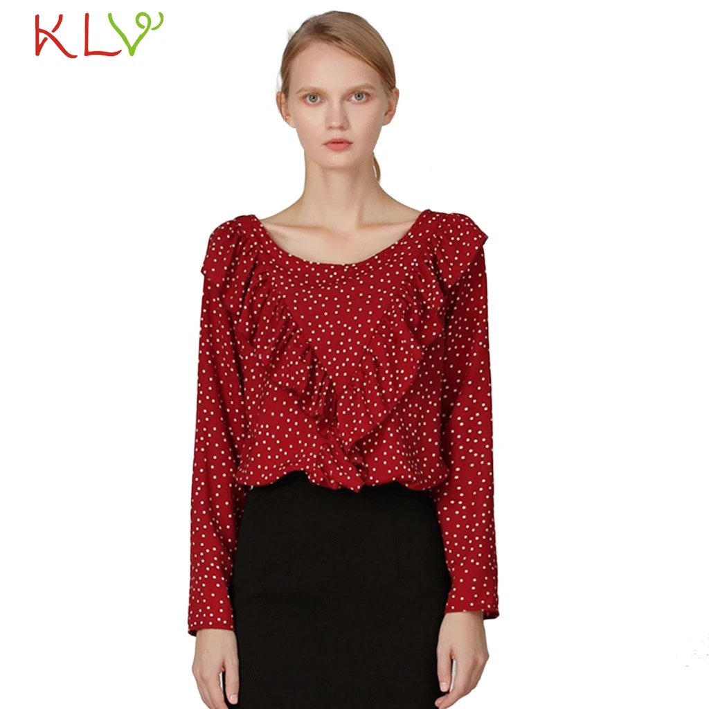 

Tops For Women Dot Ruffles Sexy Long Sleeve Casual Loose T Shirt Autumn 2019 High Quality Female Et Chemisier Plus Size 18Dec31