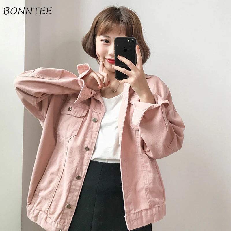 

Jackets Women Solid Loose Simple Pink Sweet Harajuku Korean Style High Quality Womens All-match Pockets Students Lovely Female