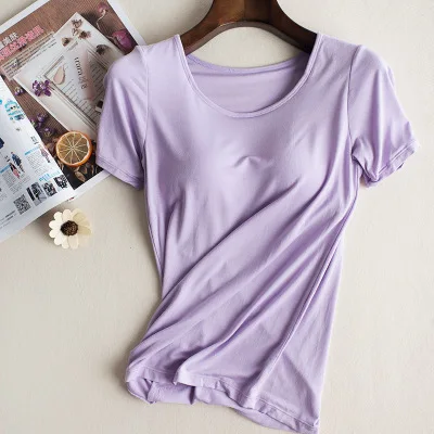 Женская ночная рубашка, одежда для сна с нагрудники, Однотонная футболка, домашняя одежда для женщин, ночное белье, летнее модальное удобное Ночное платье - Цвет: purple