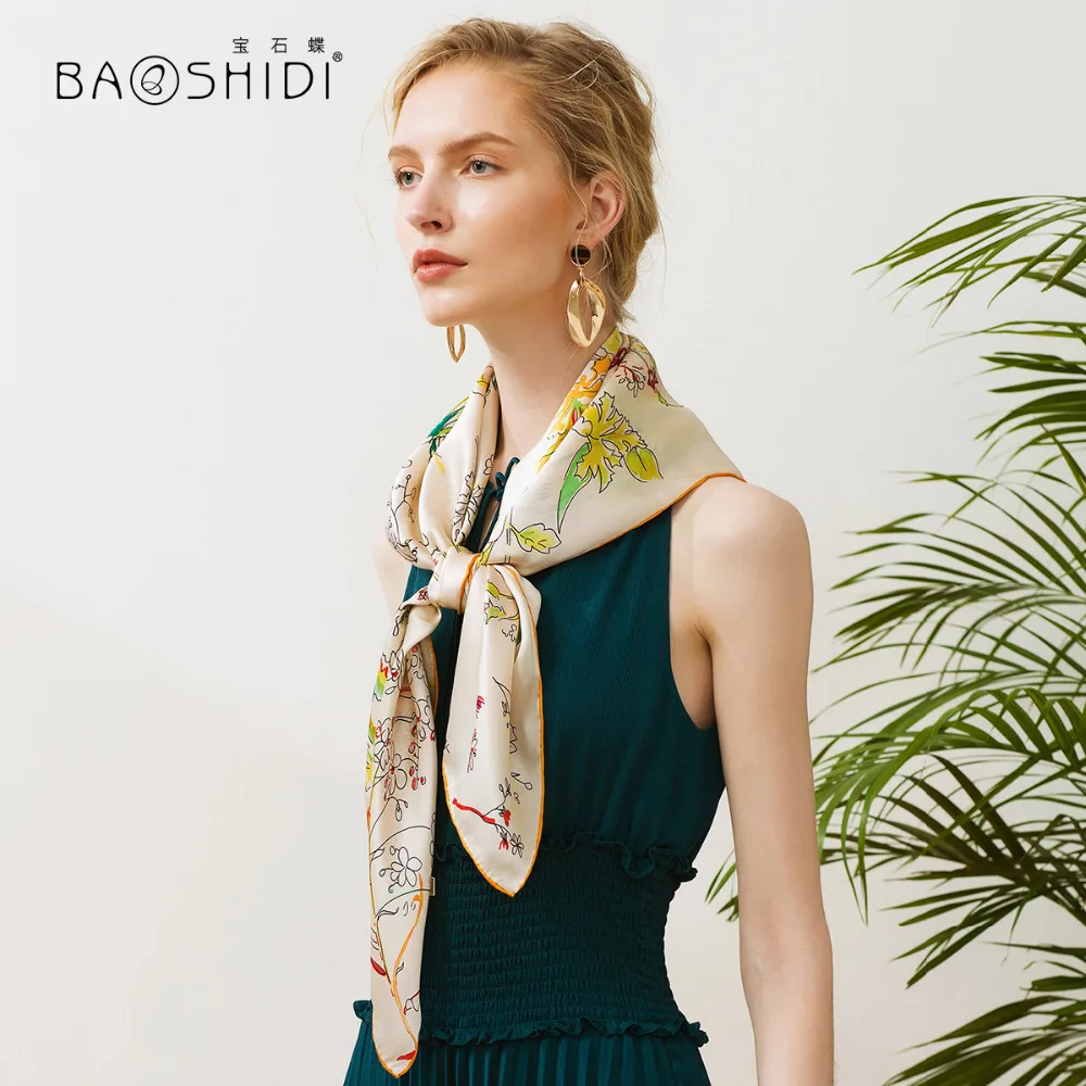 [BAOSHIDI] Новый дизайн 2018 шарф из 100% шелка модная Роскошная Брендовая женская шаль