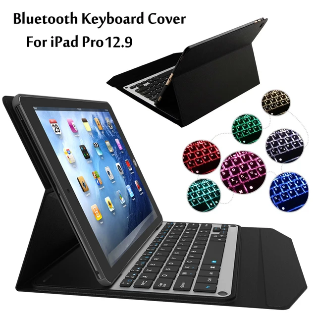 Best Price 7 Colors Backlit Light New 2017 For iPad Pro 12.9 inch Tablet Ultra thin Wireless Bluetooth Keyboard Case Cover