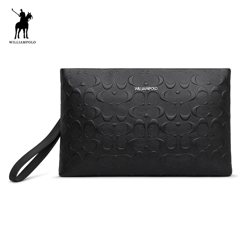 

WilliamPolo Leather Men's Handbag for Ipad Day Clutch Bag Male Fashion Long Wallet Card Holder With Wrist Strap PL020D