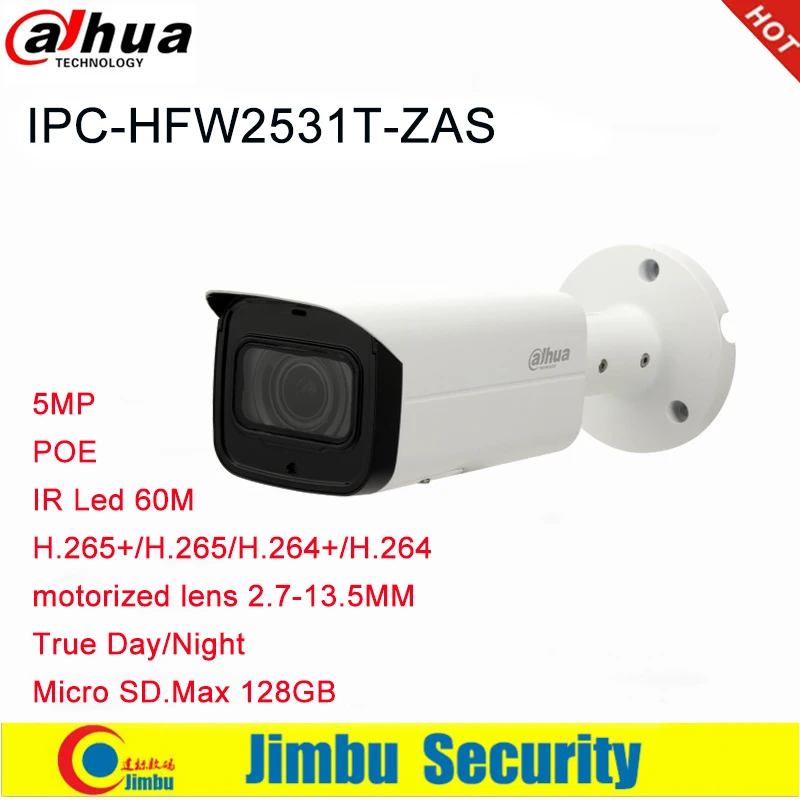 

DahuaI IP Camera 5MP IPC-HFW2531T-ZAS IP Bullet camera 2.7-13.5mm motorized lens H.265 True Day/Night Micro SD card slot