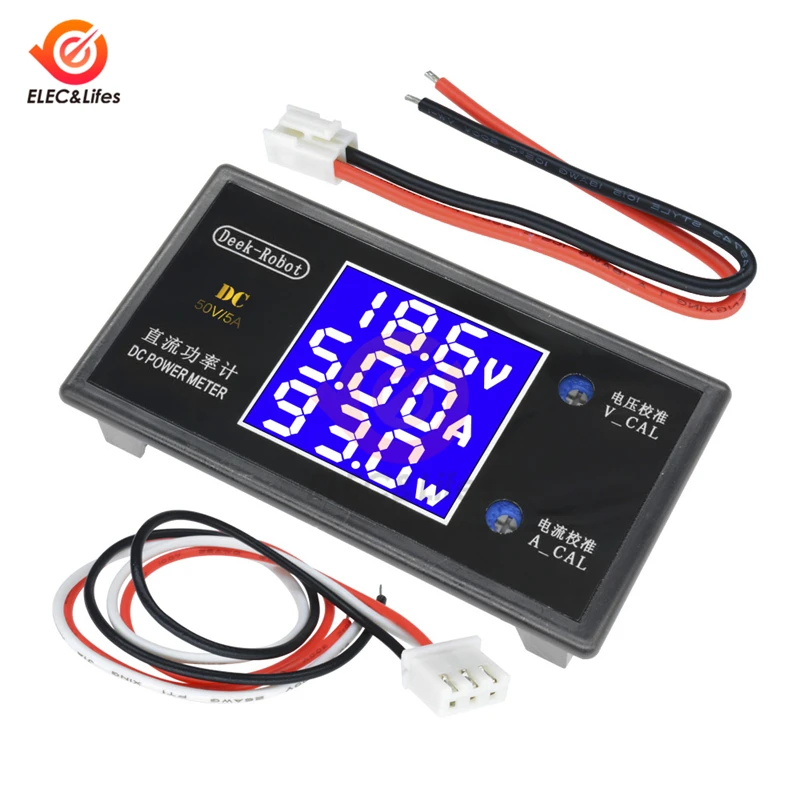 

50V 5A DC LCD Digital Voltage Current Power Meter adjustable voltmeter ammeter Wattmeter Power 0~250W Electronic Detector Gauge