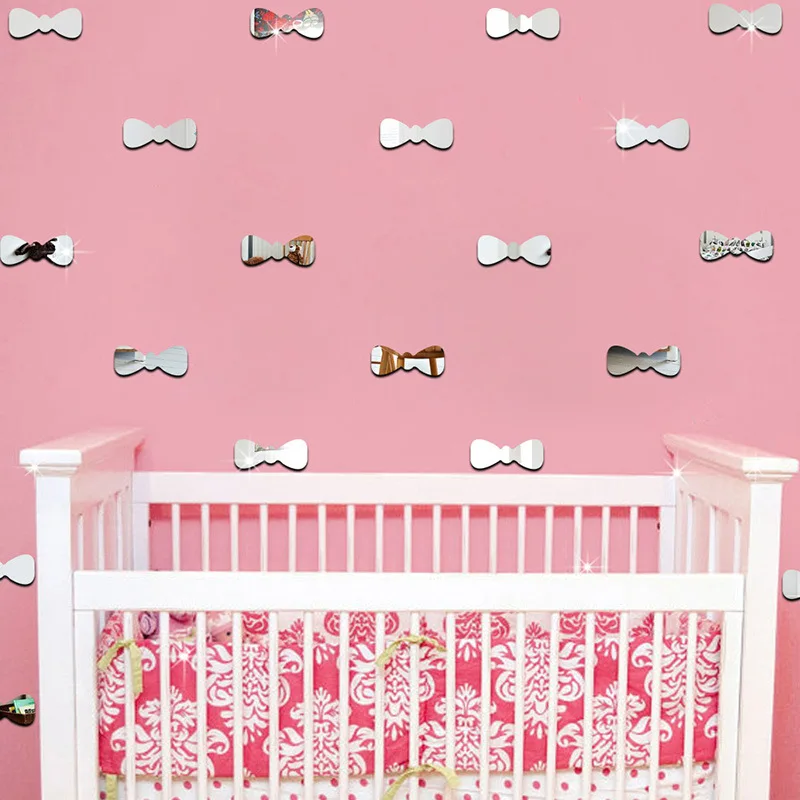 20PCS Of DIY Acrylic Bowknot Mirror Sticker, Wall Mirror Sticker&Murals