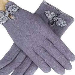 Новое поступление, женские Перчатки полный палец женский шерсть ломтик в осень теплые короткие элегантные китайский перчатки с бантиком