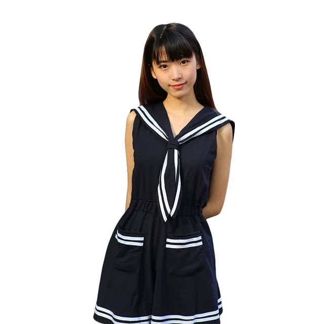 UPHYD School Gym Uniforms Navy Style Teen Girls Sleeveless Sailor Suits