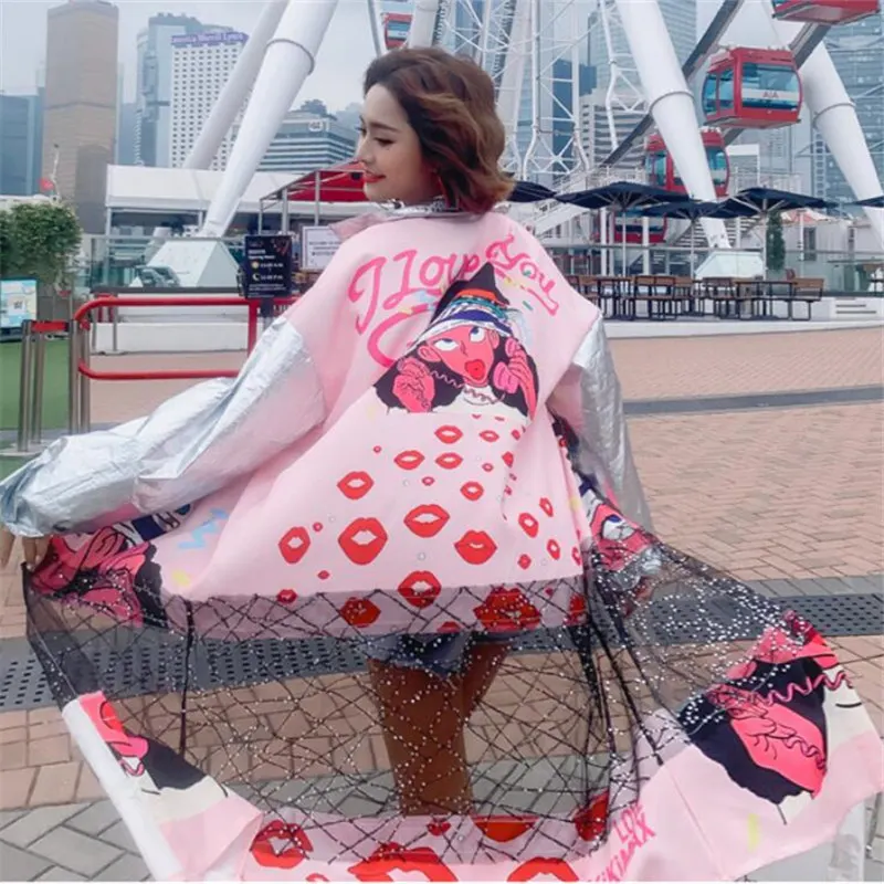 

2019 Spring Autumn New Cartoon Print Metal Sequin Shirt Plus Size Clothes Long Loose Cardigan Women Blouses Tops