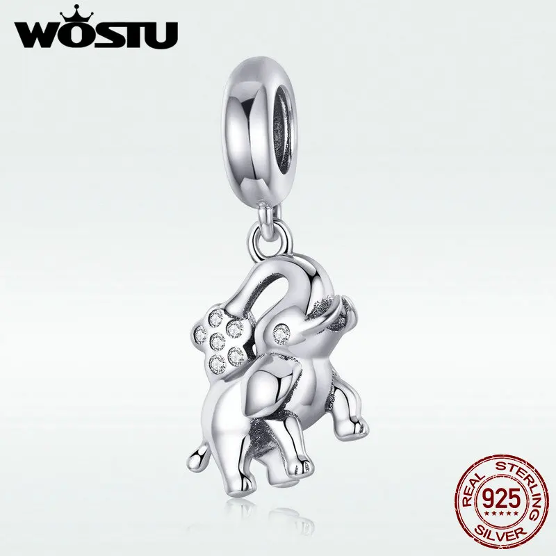 WOSTU подлинное серебро 925 пробы милый слон животные бусины подходит