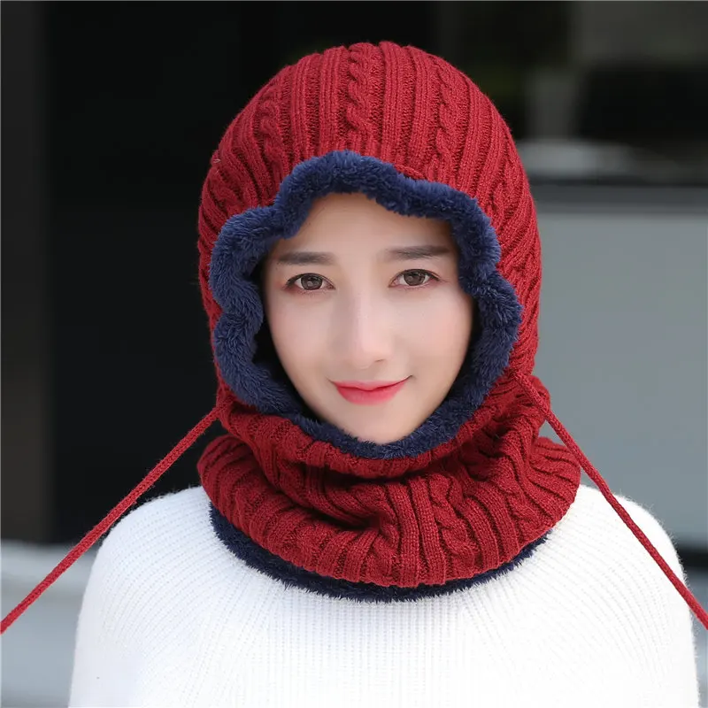 

Woman Skullies Beanies Riding Windproof Mask Ear Protect Balaclava Winter Hats For Women Thick Warm Knitted Cap Female Male