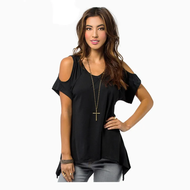 Женская Асимметричная футболка с V образным вырезом без бретелек|loose t-shirt|t shirt