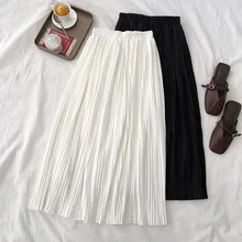 Модная плиссированная Женская Однотонная юбка до середины икры Лето новая женская одежда Корейская версия юбка в стиле ампир