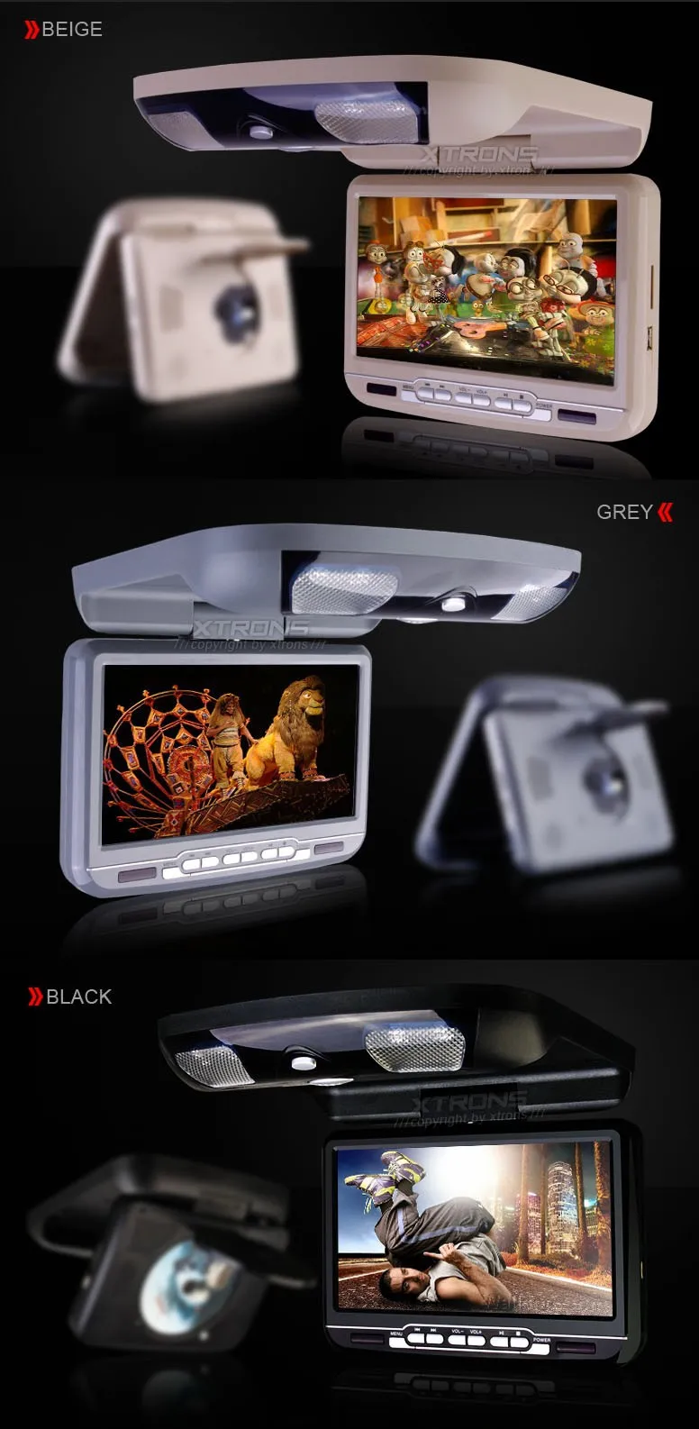 XTRONS кремовый монитор " HD экран Автомобильный MPV крепление на крышу флип вниз над головой dvd-плеер со светодиодный подсветкой USB игровой диск+ 2 Наушники