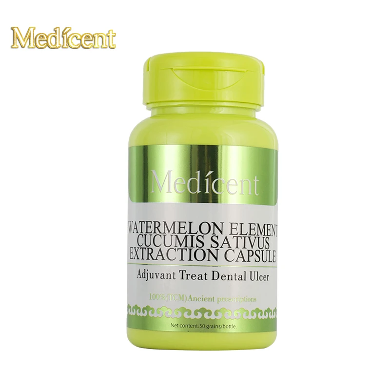 

Medicent Watermelon Element Cucumis Sativus Extraction Capsule, Adjuvant Treat Dental Ulcer, swelling and burning pain, 50pcs