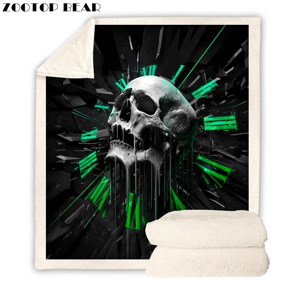 2019 New Beds Blanket Sherpa Fleece Plush Bedclothes Skull Clock Printed Mult-Purpose Throw cobertor for Kids &amp Adult | Дом и сад