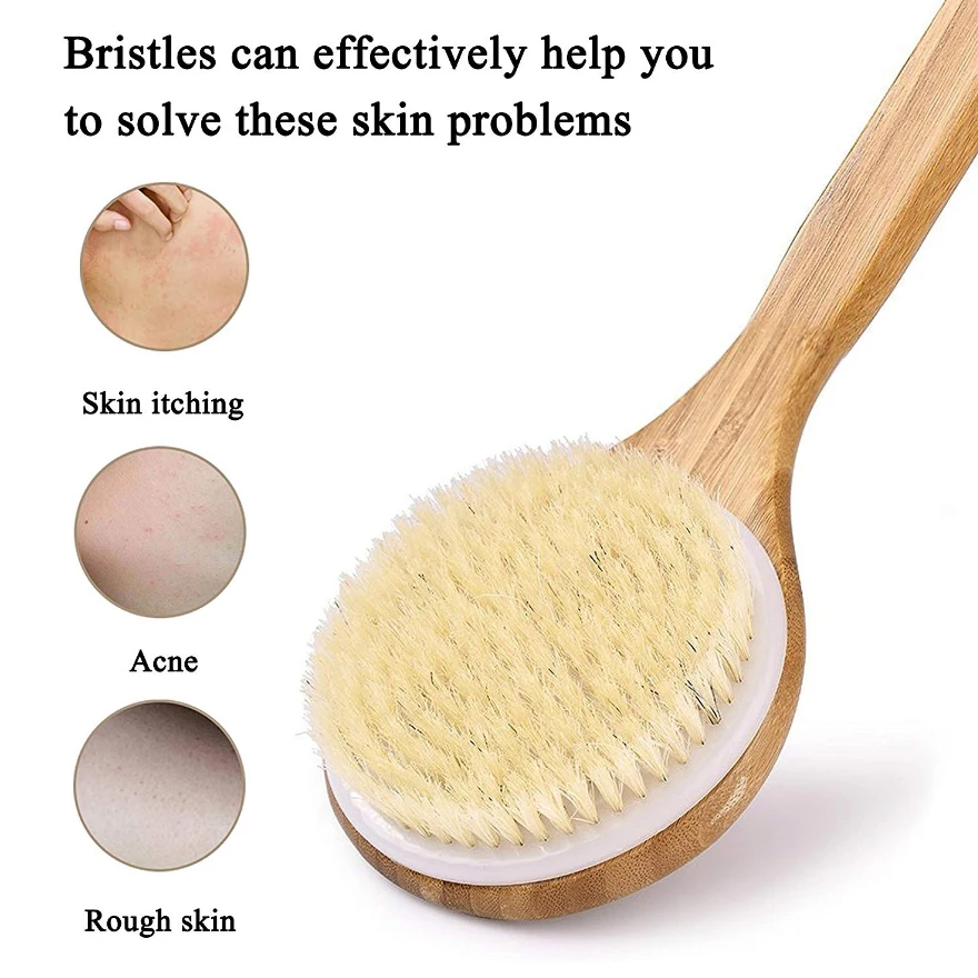TREESMILE Natural Bristle bath Brush Body Massage Dry brush Dry skin Exfoliation Lymphatic Blood Circulation Shower Brush D40 8