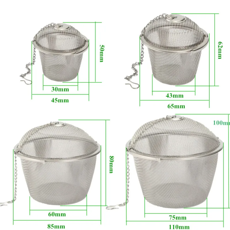 4,5/6,5/8,5/11 см Серебряный многоразовые нержавеющая сетчатый травяной шарик Чай сито для специй Чай чайник блокировки Чай фильтр для заварки специй