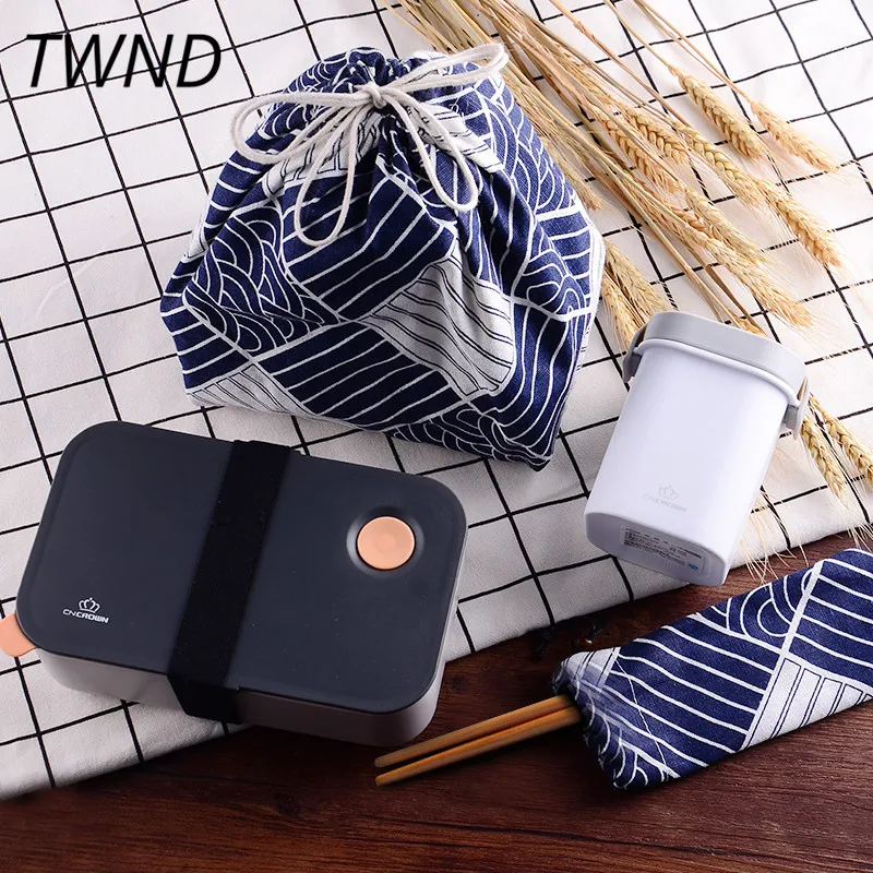 Bento box японский стиль пластиковые коробки обед портативный microwavable посуда с сумки