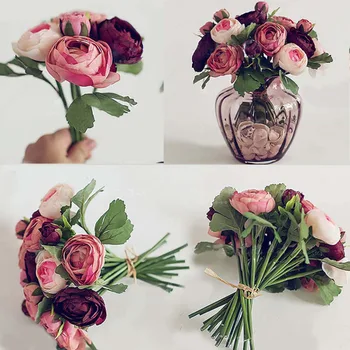 

10 Pcs/set Highest Artificial Fake Tea Rose Silk Flowers Leaf Real Touch Wedding Home Party Decoration