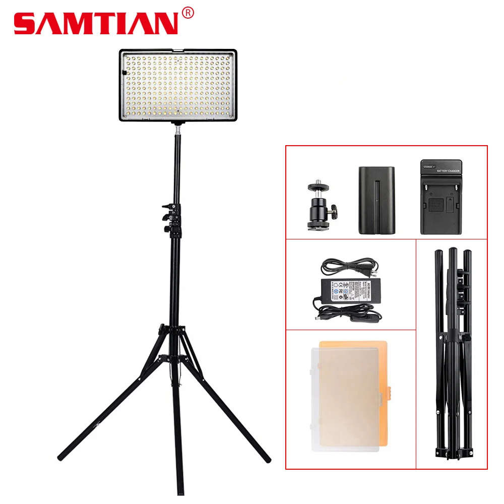 

SAMTIAN TL-240S 1 set Photographic Lighting LED Video Light with Tripod Stand 3200K/5600K CRI93 Photo Studio Light Panel Lamp