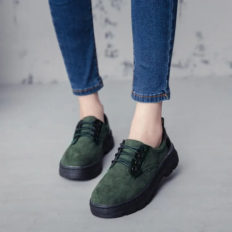 COOTELILI Casual Suede Oxford Shoes For Women Winter Autumn Platform Flat Shoes Women Lace-Up Ladies Flat Shoes 35-39     (6)