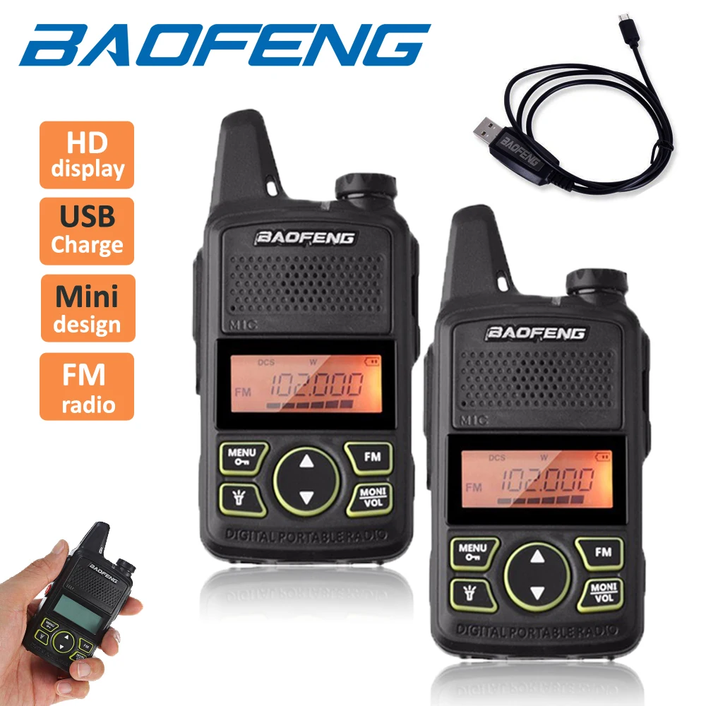 

2x New Baofeng T1 Two Way Ham Radio BF-T1 Mini Walkie Talkie Portable Handheld CB FM Transceiver +Free Programming Cable