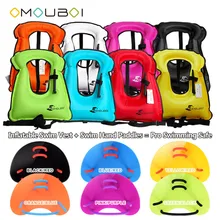 

Adult OMOUBOI Inflatable Swim Snorkel Floating Safety Life Buoyancy Vest & Water Stroke Practice Hand Flippers For Pro Swim Safe