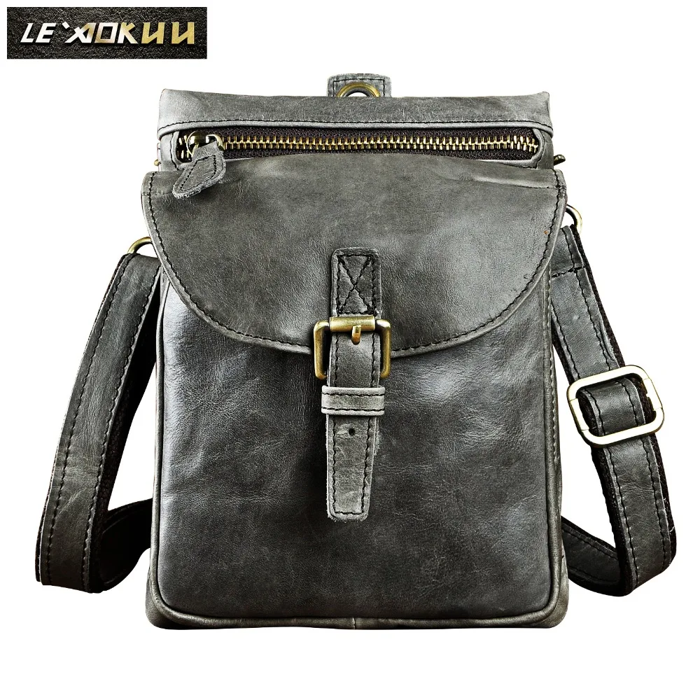 

Quality Leather Male Casual Design Shoulder Messenger bag Multifunction Fashion Travel Hook Belt Waist bag Small Pouch 6552g