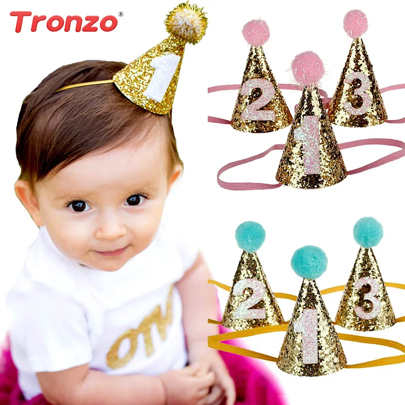 

Tronzo 1st Glitter Crown Baby Headband Felt For Boys Girls Hair Accessories Baby Shower Birthday Party Decorations Kids Favor