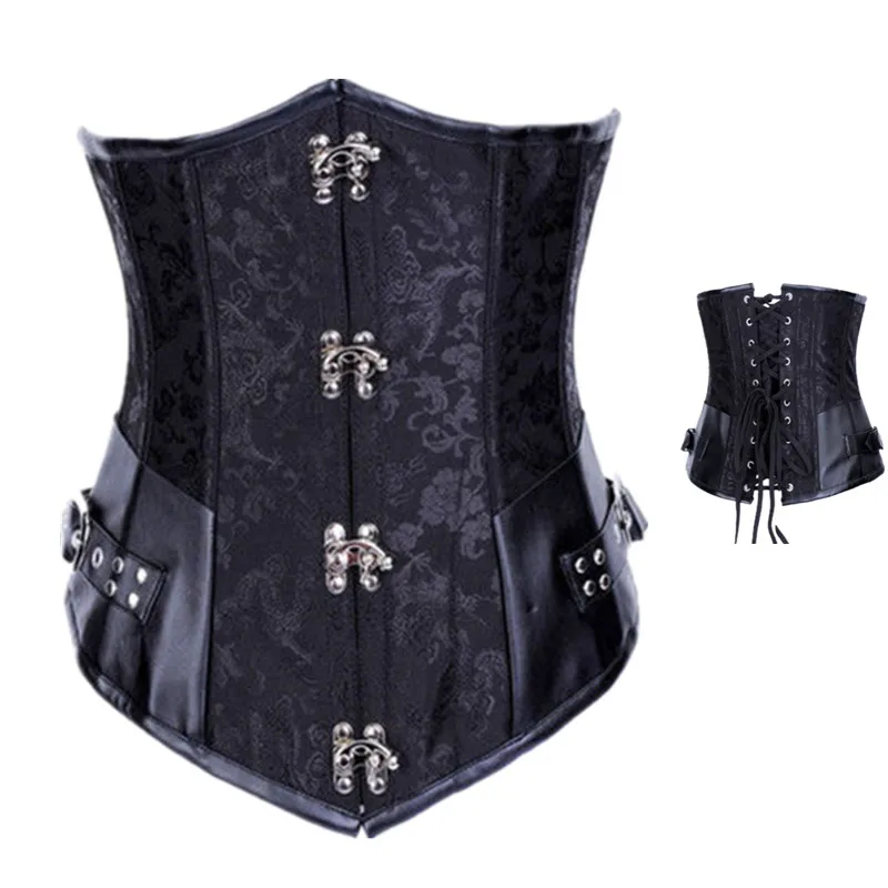 Vocole Sexy Black Steampunk Corset Tops Gothic Retro Steel Boned